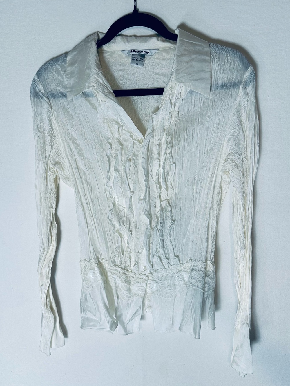Vintage Y2K Nygard Collection Silk Blend Crinkle Ruffle Blouse 10 Whimsy Fairy